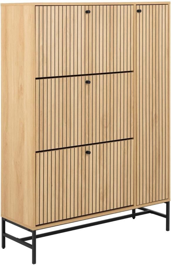 Emob Schoenenkast Albany 99x35x140cm 4 deuren eikdecor Schoenenkasten Bruin Melamine; MDF Schoenenkasten Op voorraad - Foto 2