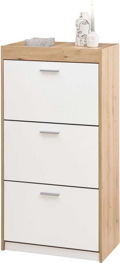 Emob Schoenenkast Paris 64 x 38 x 126 cm Wit Schoenenkasten Wit; Bruin MDF Schoenenkasten Op voorraad - Foto 3