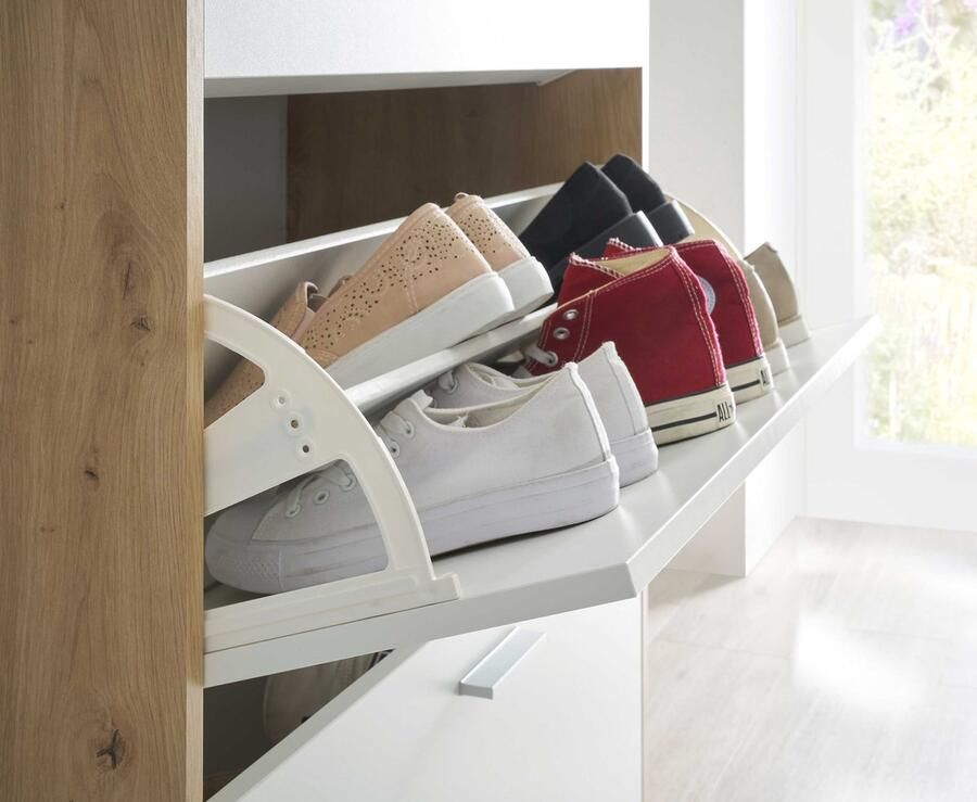 Emob Schoenenkast Paris 64 x 38 x 126 cm Wit Schoenenkasten Wit; Bruin MDF Schoenenkasten Op voorraad