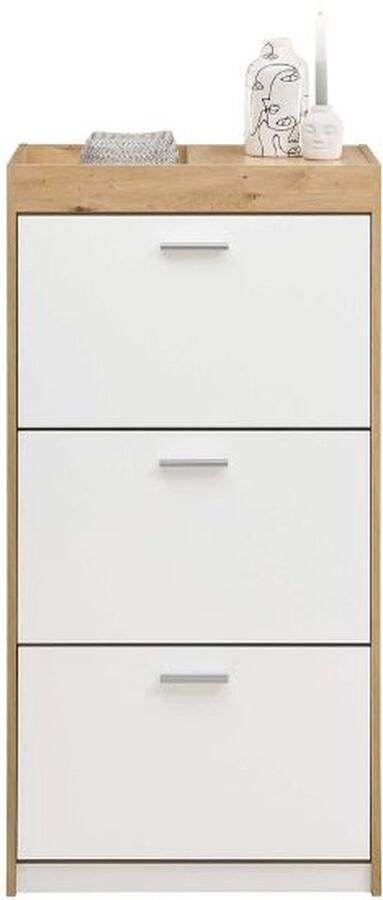 Emob Schoenenkast Paris 64 x 38 x 126 cm Wit Schoenenkasten Wit; Bruin MDF Schoenenkasten Op voorraad - Foto 2