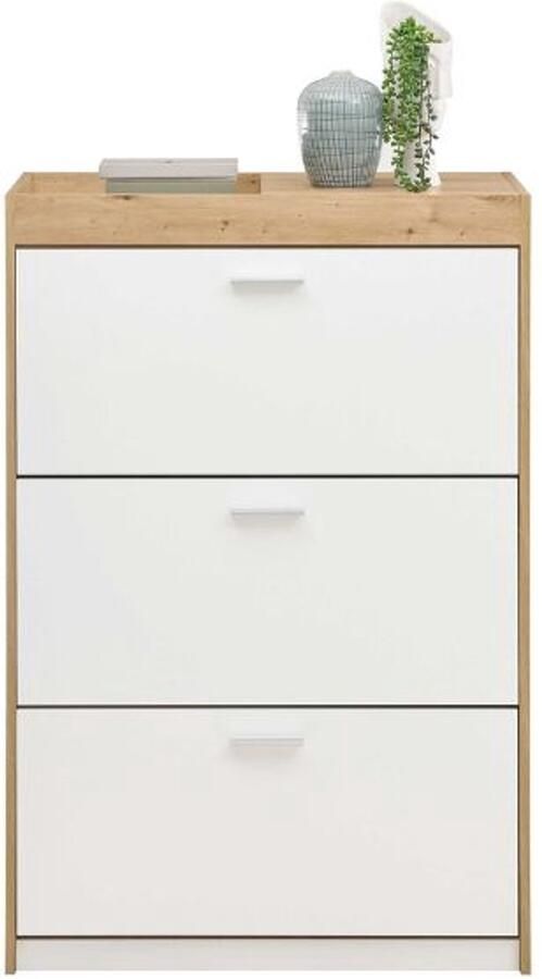 Emob Schoenenkast Paris 84 x 38 x 126 cm Wit Schoenenkasten Wit; Bruin MDF Schoenenkasten Op voorraad