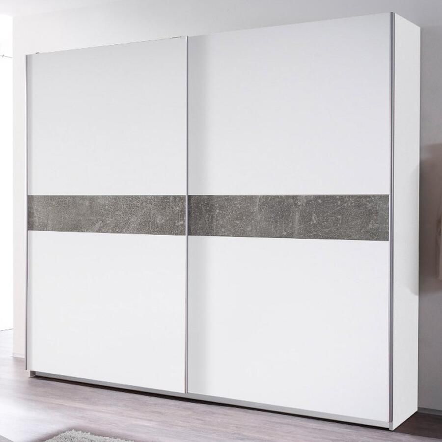 Emob Slaapkamerset Lola met bed 160x200 2 nachtkastjes en kleerkast wit beton Complete slaapkamers Wit; Grijs; Betonlook Spaanplaat Complete slaapkamers Tweepersoons Op voorraad