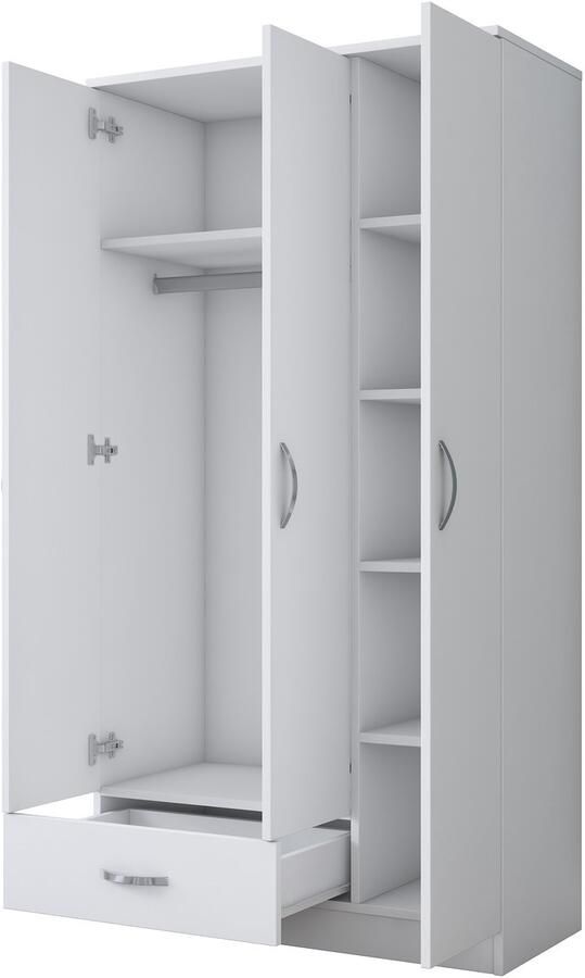 Emob Stevige witte kledingkast met lade en planken Slaapkamerkasten Wit Spaanplaat Slaapkamerkasten Op voorraad - Foto 2