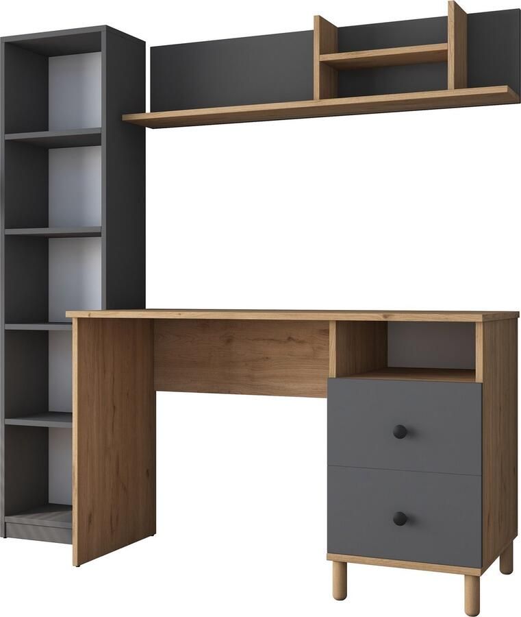 Emob Stijlvol Studiebureau Woody Fashion 120 x 50 x 162 cm Antraciet