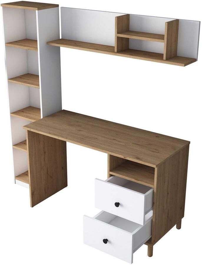 Emob Stijlvol Studiebureau Woody Fashion 120 x 50 x 162 cm Wit Kantoor outlet Wit Spaanplaat Kantoor outlet Op voorraad