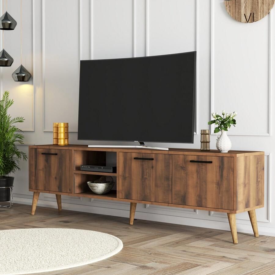 Emob TV Meubel Stijlvol Walnoot TV-meubel Woody Fashion 100% Melamine 180 Breedte 35cm Bruin - Foto 2