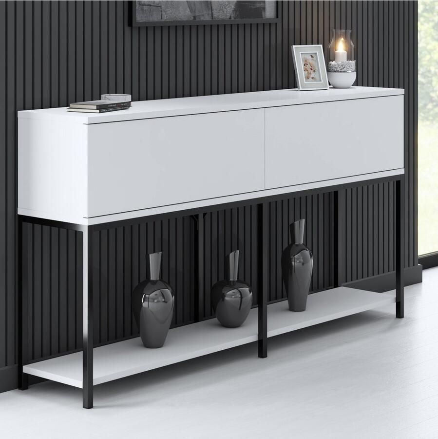 Emob Stijlvolle Woody Fashion Console 150 cm Zwart Wit Woonkamerkasten Wit Melamine; MDF Woonkamerkasten Op voorraad