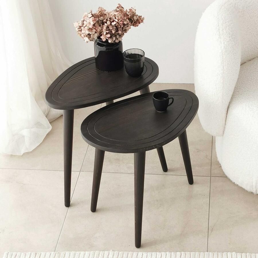 Emob Stevige Woody Fashion Nesting Tables Set (2st) Antraciet Hoektafels Zwart MDF Hoektafels Op voorraad