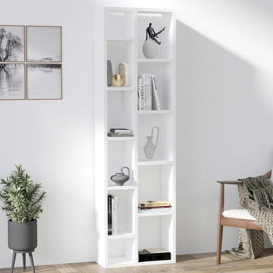 Emob Moderne witte boekenplank met meerdere planken Woonkamerkasten Wit MDF Woonkamerkasten Op voorraad