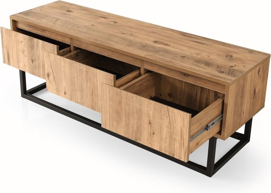 Emob TV Meubel Kalune TV-meubel Melamine coating Metalen poten breedte Zwart grenen 140cm Bruin - Foto 2