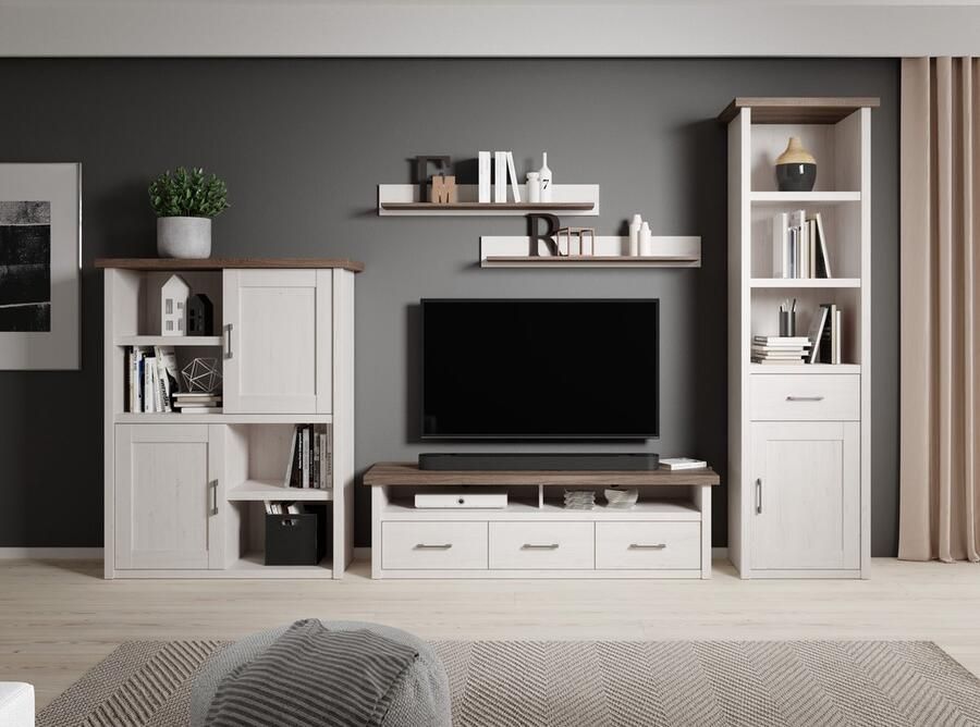 Emob Tv-meubel Larnaca 148cm met 3 lades wit Woonkamerkasten Wit Spaanplaat Woonkamerkasten Op voorraad