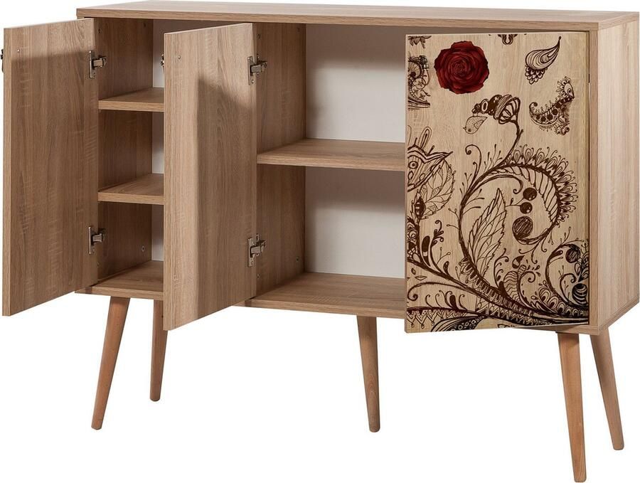 Emob Vella Console 18 mm dik Haagbeukenhouten poten Metalen en touwgrepen Woonkamerkasten Bruin Metaal; Spaanplaat Woonkamerkasten Op voorraad - Foto 3