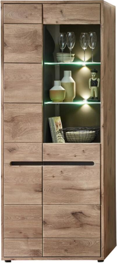 Emob Vitrinekast Bellini 80cm 2 deuren eik antraciet Woonkamerkasten Bruin Melamine; MDF; Spaanplaat; Glas Woonkamerkasten Op voorraad - Foto 3
