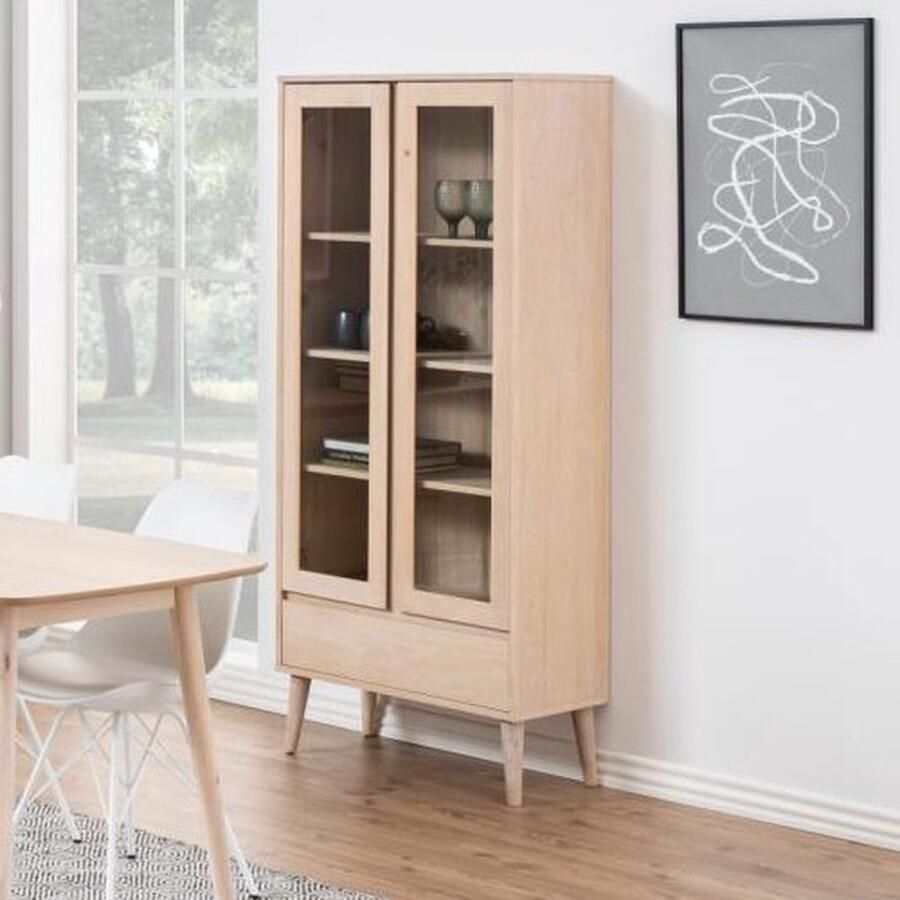 Emob Vitrinekast Nalini 80cm 2 deuren & 1 lade lichte eik