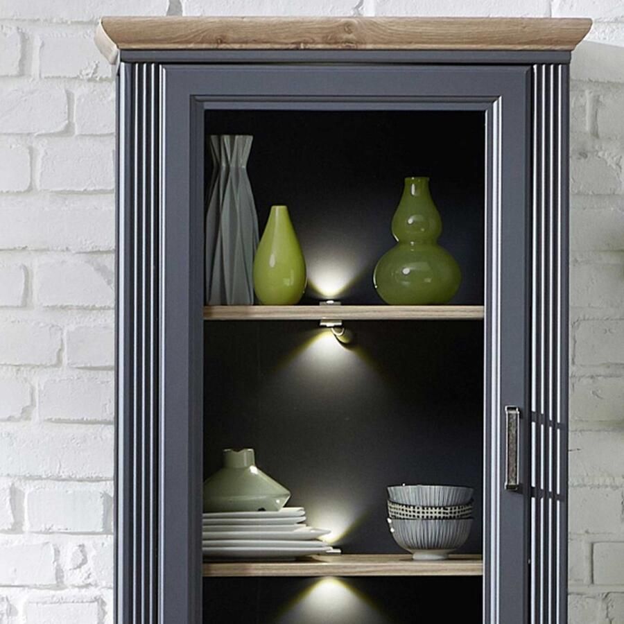 Emob Vitrinekast Samine 66 x 42 x 204 cm Grafietgrijs design Woonkamerkasten Antraciet Spaanplaat; Glas Woonkamerkasten Op voorraad - Foto 2