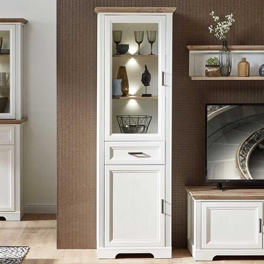 Emob Vitrinekast Samine 66cm 2 deuren & 1 lade wit eik - Foto 3