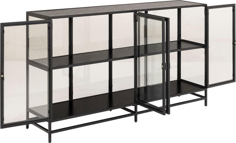 Hioshop Sea vitrinekast 2 glazen deuren zwart.