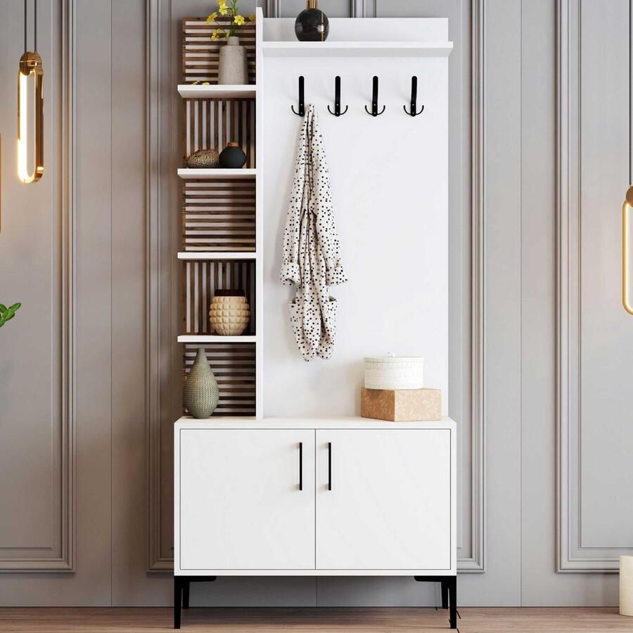 Emob Viyana D Kapstok 100% MELAMINE Wit Halkasten Wit Metaal; Spaanplaat Halkasten Op voorraad