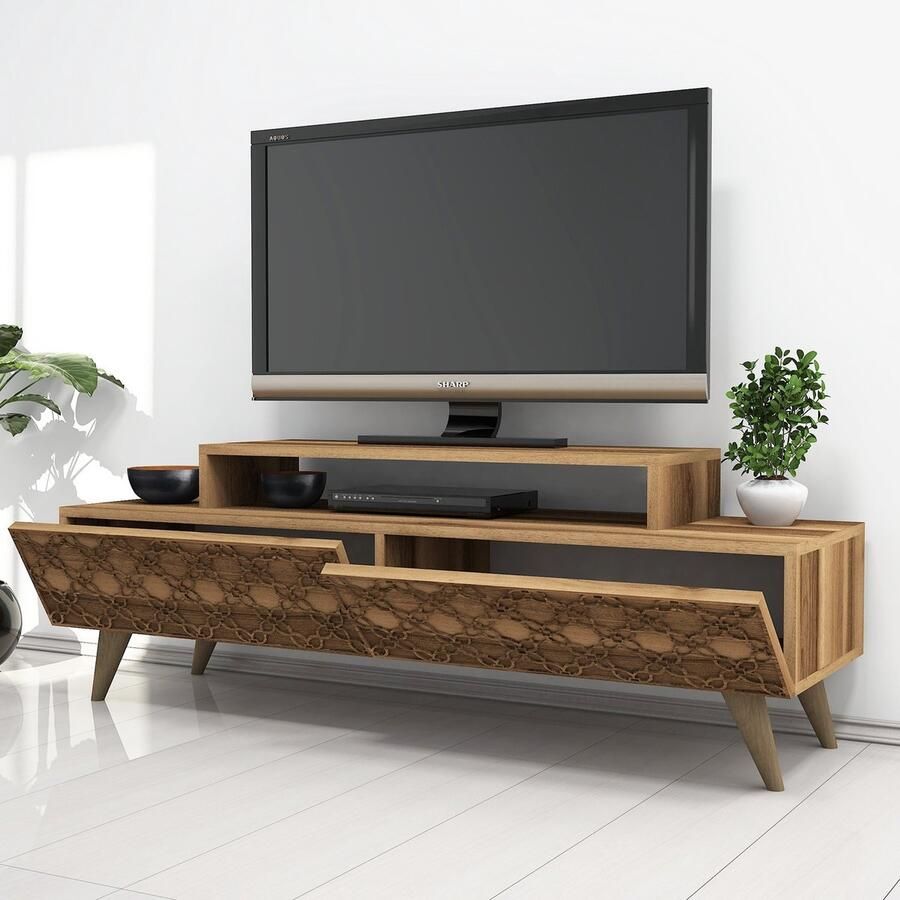 Emob TV Meubel Walnoot TV-meubel Woody Mode Breedte 100% Melamine 140cm Bruin
