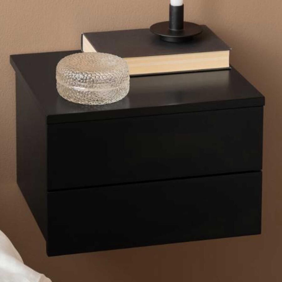 Emob Wandnachtkastje Avignon met 2 laden zwart Slaapkamerkasten Zwart MDF Slaapkamerkasten Op voorraad - Foto 2