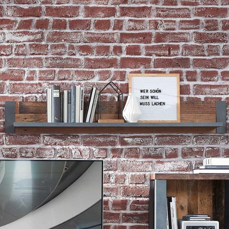 Emob Wandplank Carthago 133cm oud hout antraciet Woonaccessoires outlet Bruin; Antraciet Spaanplaat Woonaccessoires outlet Op voorraad