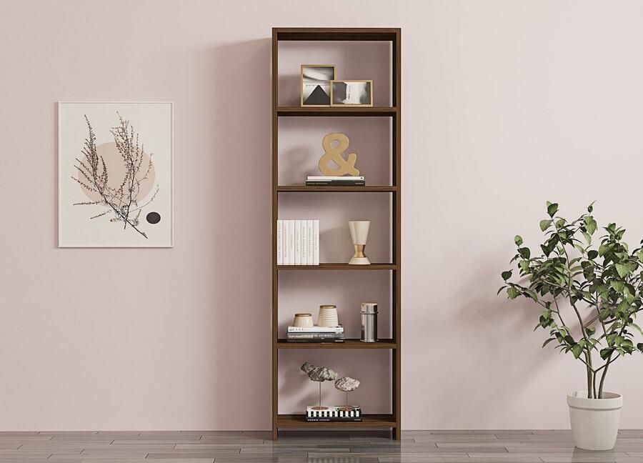 Emob Wandrek Woody Fashion 50 x 20 x 160 cm Walnut Brown Woonkamerkasten Bruin Spaanplaat Woonkamerkasten Op voorraad