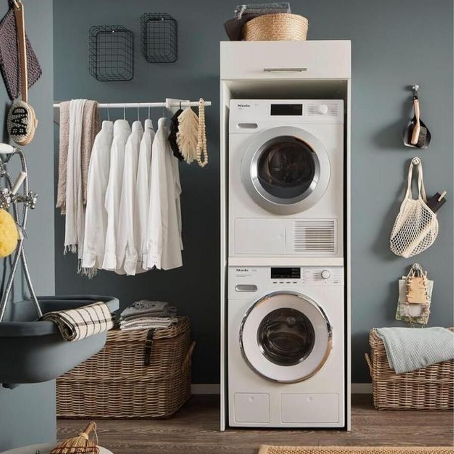 Emob Wasmachinekast Laundreezy 68 x 68 x 200 cm Wit Hoge kasten Wit MDF Hoge kasten Op voorraad