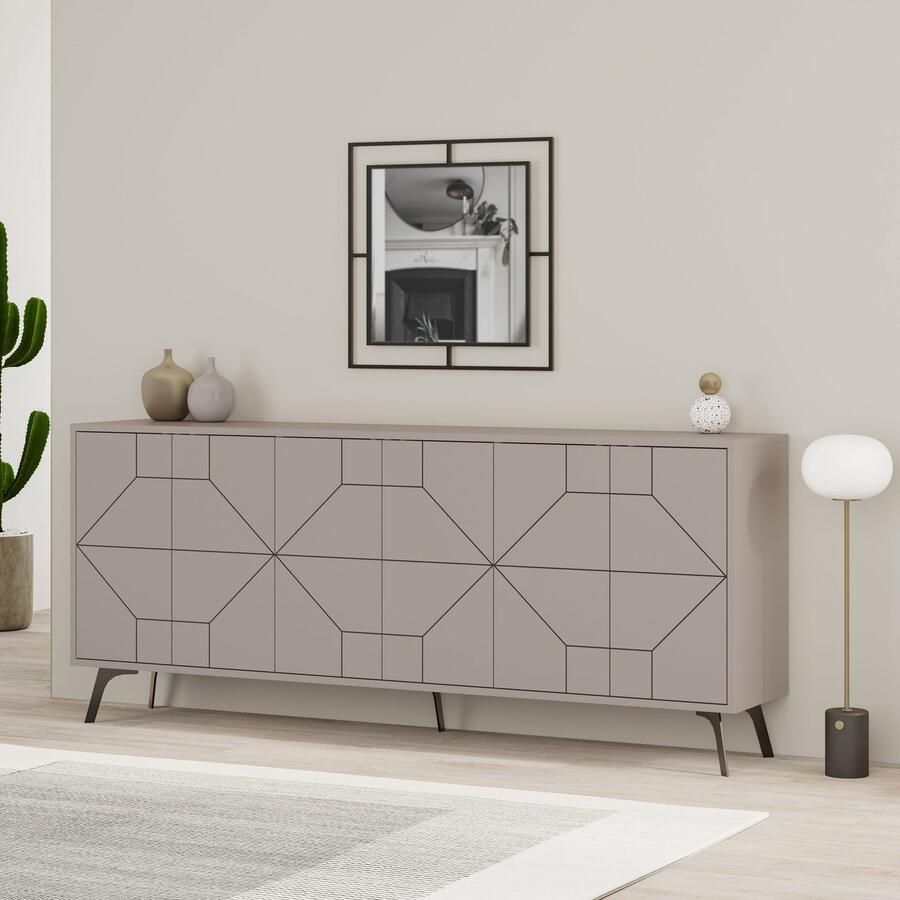 Emob Wood Fashion Console 184cm Licht Mokka 18mm Dik Woonkamerkasten Taupe Spaanplaat Woonkamerkasten Op voorraad