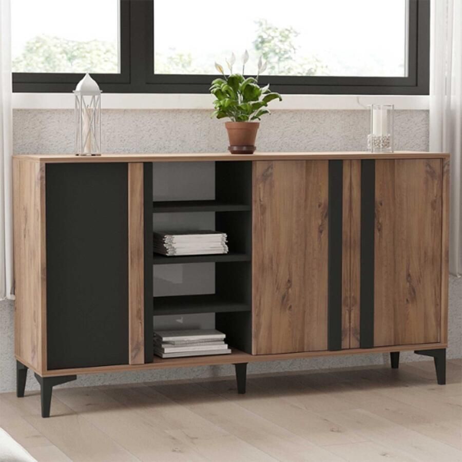 Emob Woody Fashion Console 160 x 40 x 90 cm Atlantic Design Woonkamerkasten Bruin MDF Woonkamerkasten Op voorraad