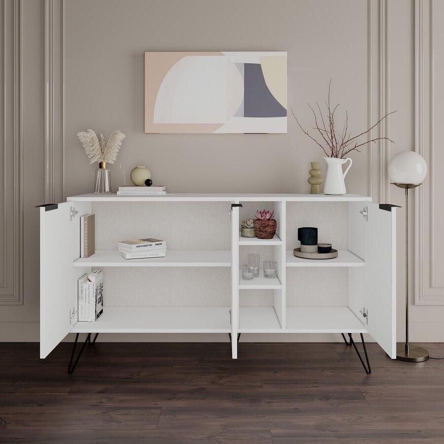 Emob Woody Fashion Console 18 mm dik 142x83x35 Wit Woonkamerkasten Wit Melamine; Spaanplaat Woonkamerkasten Op voorraad
