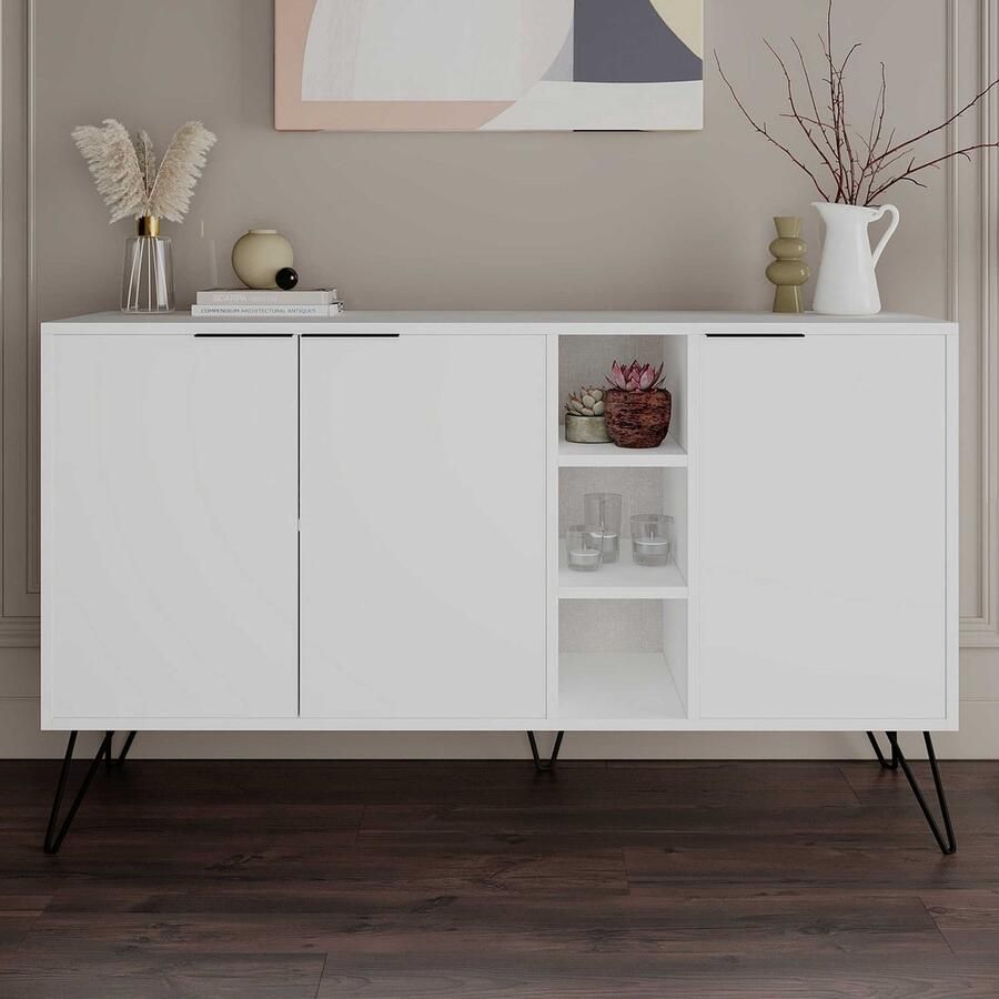 Emob Woody Fashion Console 18 mm dik 142x83x35 Wit Woonkamerkasten Wit Melamine; Spaanplaat Woonkamerkasten Op voorraad - Foto 2