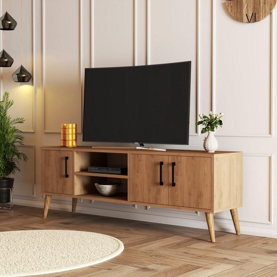 Emob TV Meubel Woody Fashion TV-meubel 100% Gemelamineerd Eiken 150 Breedte 34cm Bruin - Foto 2