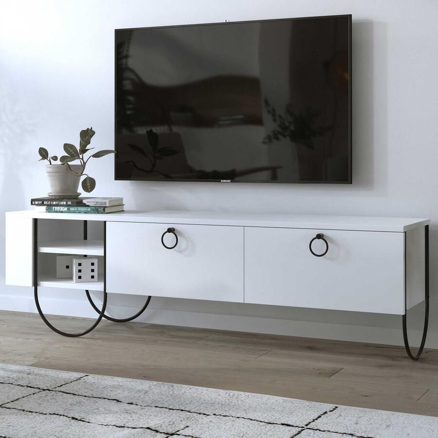 Emob Woody Fashion TV-meubel 100% Melamine Gecoat Metalen Poten Wit Woonkamerkasten Wit Melamine Woonkamerkasten Op voorraad