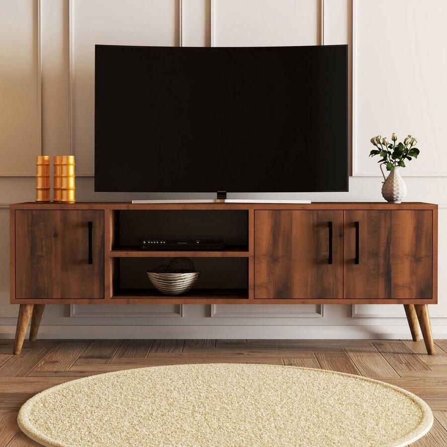 Emob Woody Fashion TV-meubel 100% Melamine Gecoat Notenhout Woonkamerkasten Bruin Spaanplaat Woonkamerkasten Op voorraad