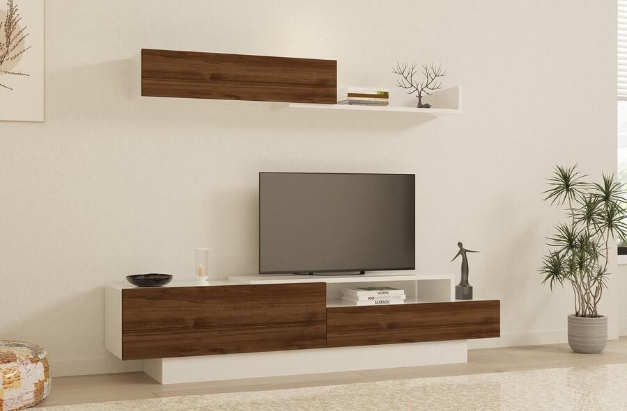Emob Woody Fashion TV-meubel Melamine gecoat Wit walnoot - Foto 2