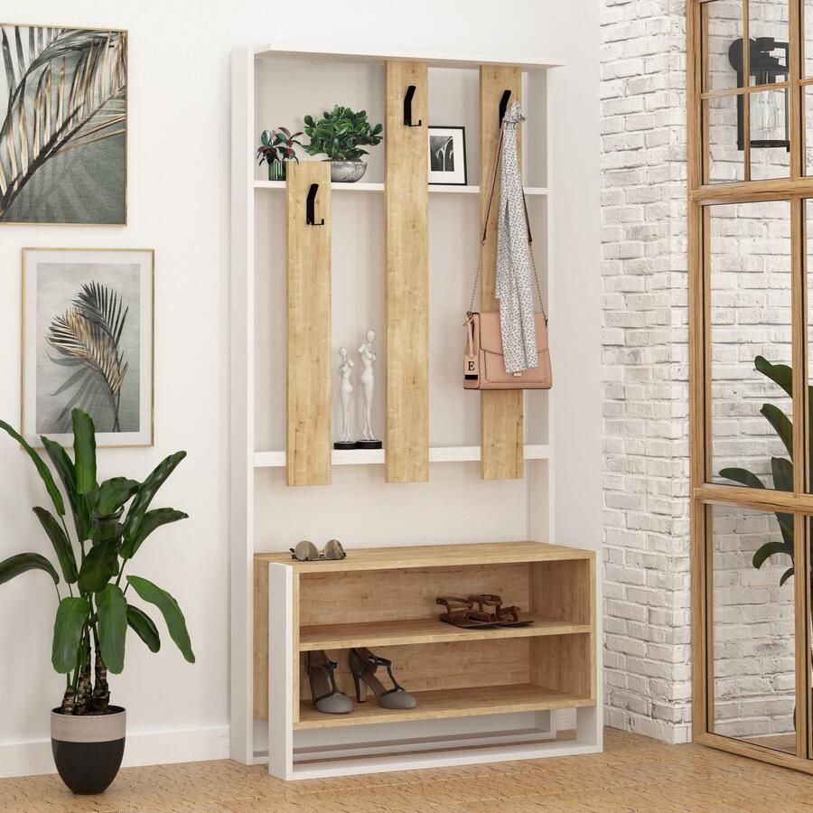 Emob Woody Fashion vestiaire Wit Eiken 90x180x36cm Halkasten Wit Spaanplaat Halkasten Op voorraad