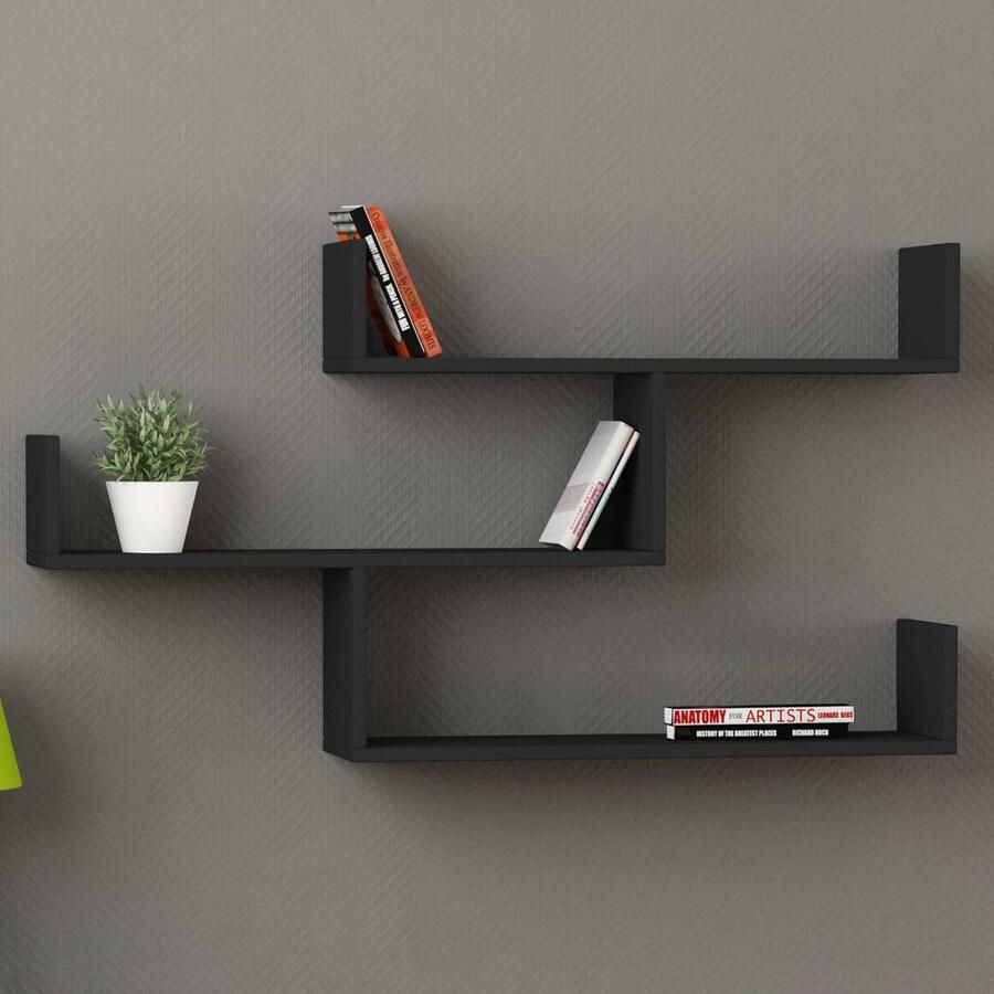 Asir Woody Fashion Wandplank 120x67x22 Antraciet