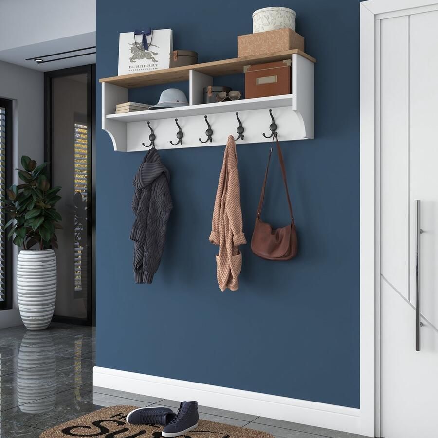 Emob Wren Staander 100% Melamine 18mm Dikte Metalen Haken 120cm Breedte Wit Notenhout