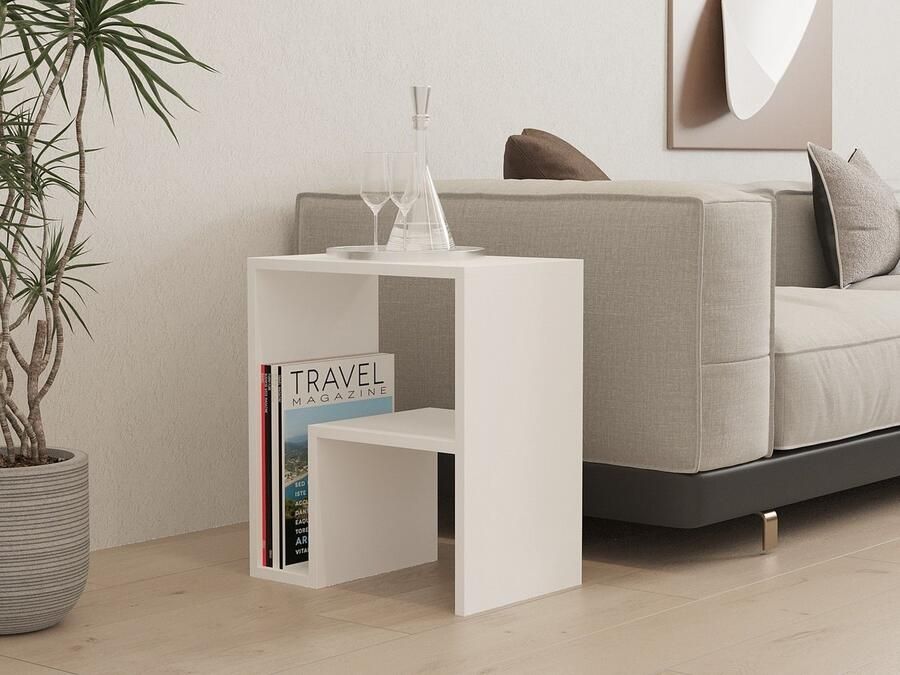 Emob Moderne witte bijzettafel Woody Fashion 45 x 30 x 51 8 cm Wit Hoektafels Wit Spaanplaat Hoektafels Op voorraad - Foto 4