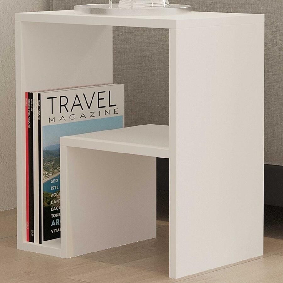 Emob Moderne witte bijzettafel Woody Fashion 45 x 30 x 51 8 cm Wit Hoektafels Wit Spaanplaat Hoektafels Op voorraad - Foto 2