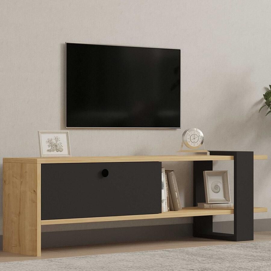 Emob Modern Antraciet Eiken TV-meubel 120cm Woody Fashion. Woonkamerkasten Bruin; Antraciet Melamine; Spaanplaat Woonkamerkasten Op voorraad