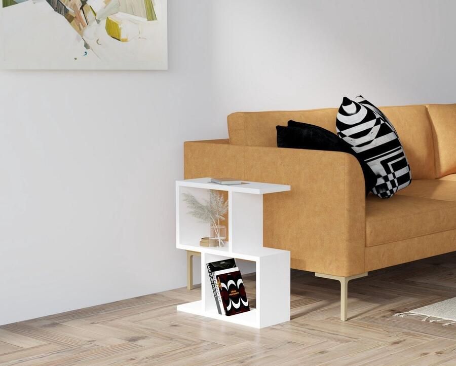 Emob Bijzettafel Woody Fashion met 2 verdiepingen 100% melamine coating Wit. Hoektafels Wit MDF Hoektafels Op voorraad