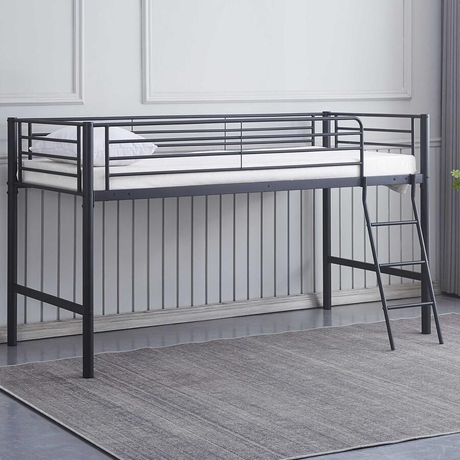 Emob Design EMOB Halfhoogslaper Julie 90x200cm metaal mat grijs Emob Exclusive Kinderbedden met uitvalbeveiliging Grijs Metaal Kinderbedden met uitvalbeveiliging Eenpersoons Halfhoogslaper Op voorraad