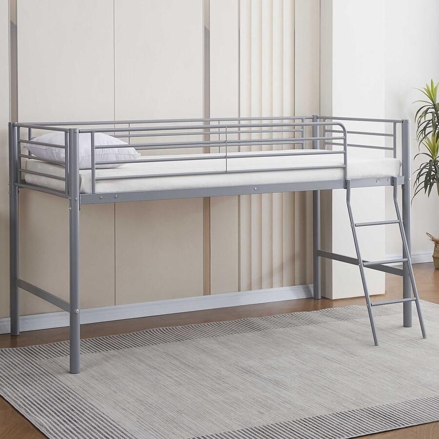 Emob Design EMOB Halfhoogslaper Julie 90x200cm metaal mat grijs Emob Exclusive Kinderbedden met uitvalbeveiliging Grijs Metaal Kinderbedden met uitvalbeveiliging Eenpersoons Halfhoogslaper Op voorraad - Foto 3
