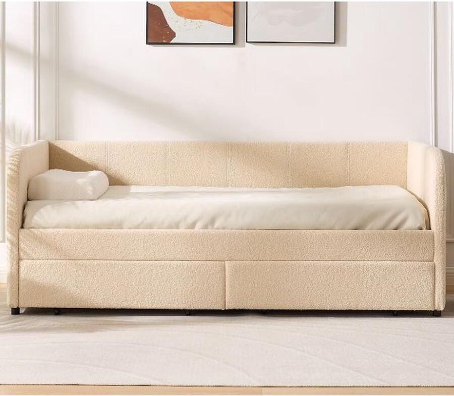 Emob Design EMOB Kajuitbed Spector 90 x 200 cm Met opberglades Beige teddystof Emob Exclusive Gestoffeerde eenpersoonsbedden Beige Stof; MDF Gestoffeerde eenpersoonsbedden Eenpersoons Normaal bed Op voorraad - Foto 2