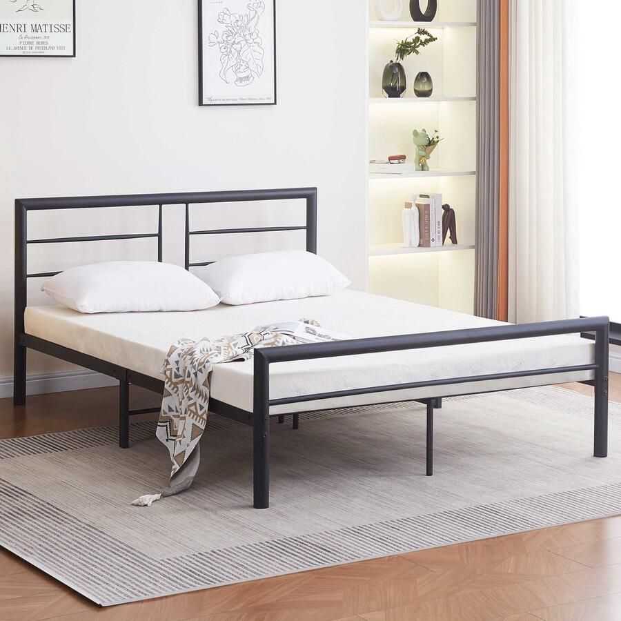 Emob Design EMOB Metalen tweepersoonsbed Dixon 140x200cm mat zwart Emob Exclusive Metalen tweepersoonsbedden Zwart Metaal Metalen tweepersoonsbedden Tweepersoons Normaal bed Op voorraad