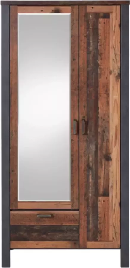 Emob Garderobekast Carthago 94cm met 2 deuren & 1 lade oude eik antraciet - Foto 2