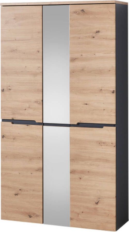 Emob Garderobekast Medina met spiegel 3 deuren eik antraciet - Foto 2