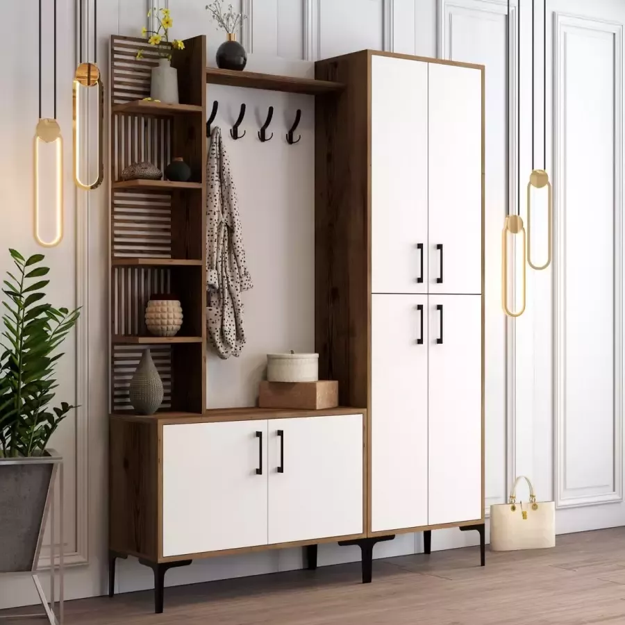 Giga Meubel Garderobemeubel Walnoot|Wit Hout 200cm Viyana Large