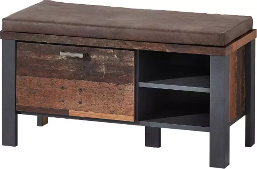 Emob Halbankje Carthago met zitkussen en opberglade oude eik antraciet Zitmeubelen Bruin; Antraciet Kunstleer; Spaanplaat Zitmeubelen Op voorraad - Foto 2